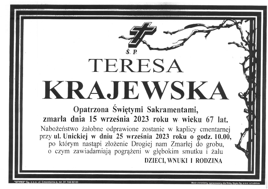Pożegnanie ś.p. Teresy Krajewskiej